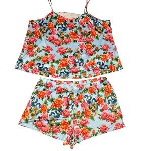 Floral Peacock Print Womens Pajama Set 5XL XXXXXL cute bright pajama set sexy